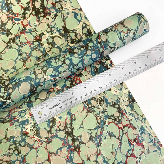 Hand Marbled Paper Stone Marble Pattern in Green and Red ~ Berretti Marbled Arts